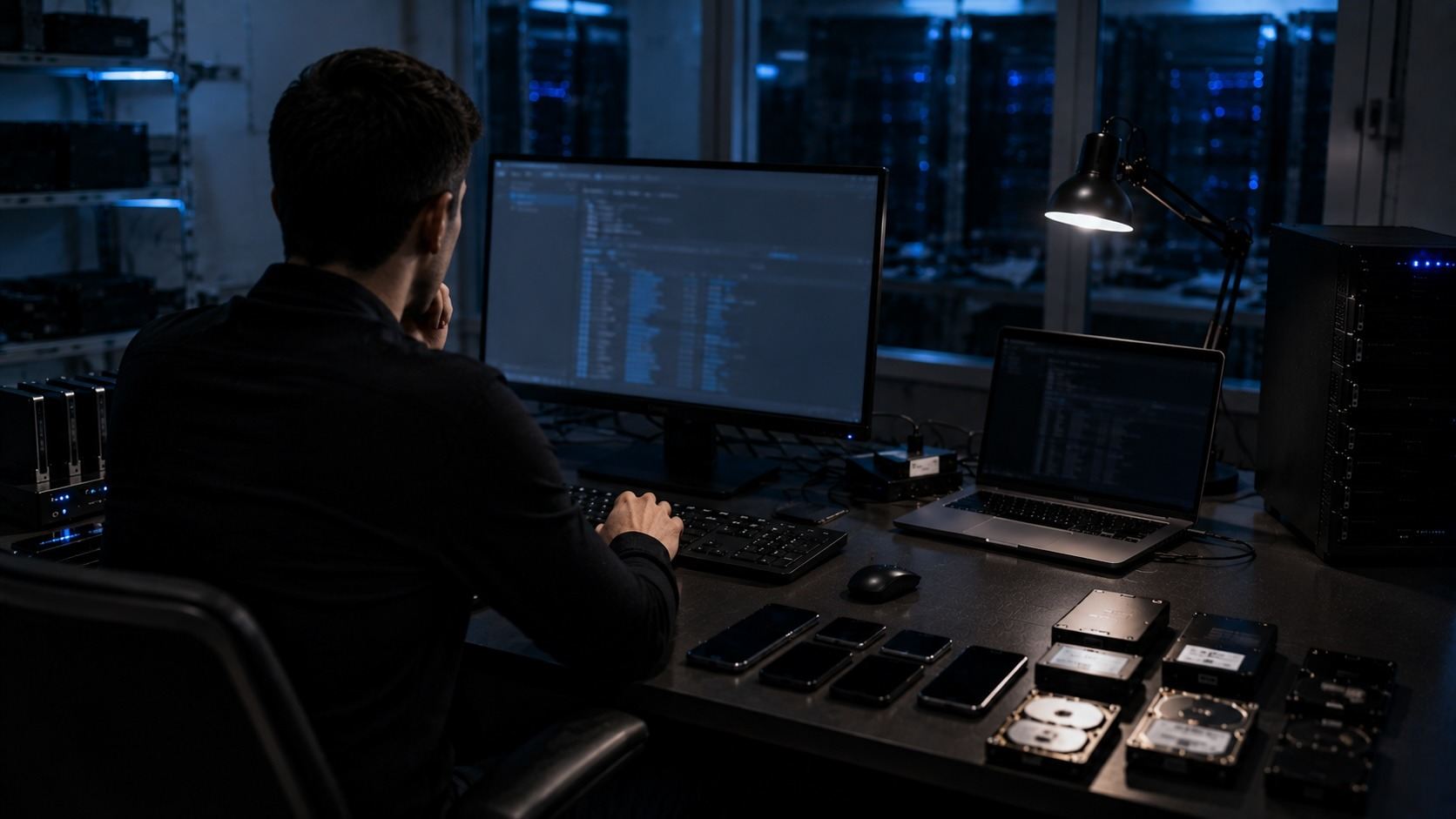 IT-Forensiker wertet sichergestellte Mobilger&auml;te und Festplatten aus