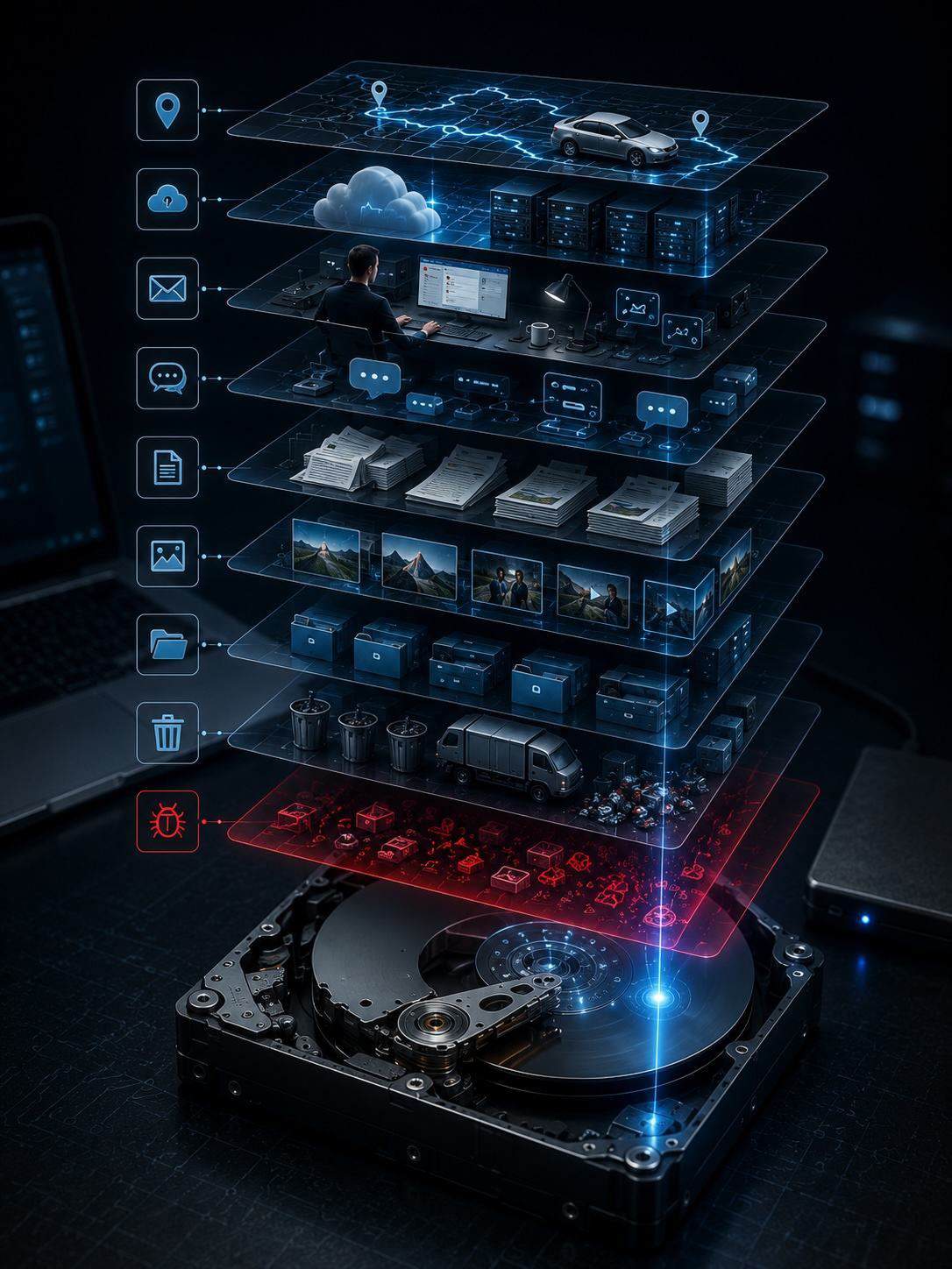 Schematische Darstellung zum Thema IT Forensik Computer Forensik Smartphone Forensik Datendiebstahl