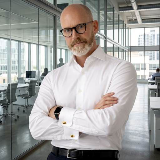 Detektiv und Volljurist Paul H. Malberg der Detektei PROOF-MANAGEMENT im Büro, dahinter Glas