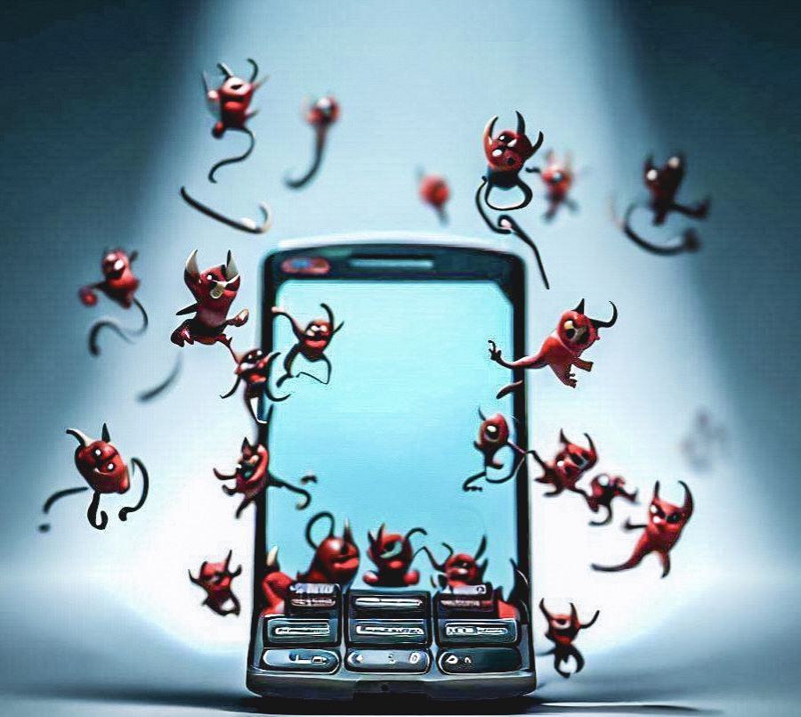 Aus einem Handy steigen Viren und Trojaner hervor